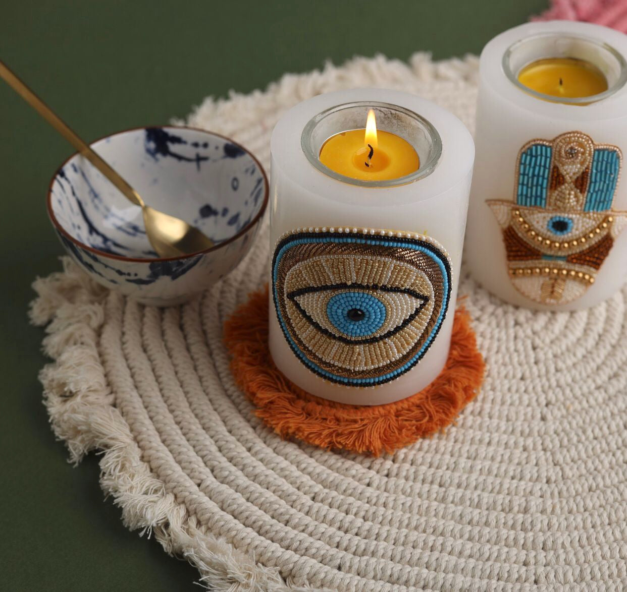 Evil Eye Beaded Candle Holder