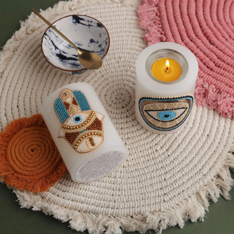 Hamsa Beaded Candle Holder