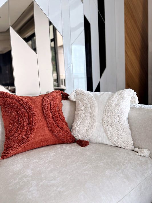 Rainbow Tassel Rust Cushion