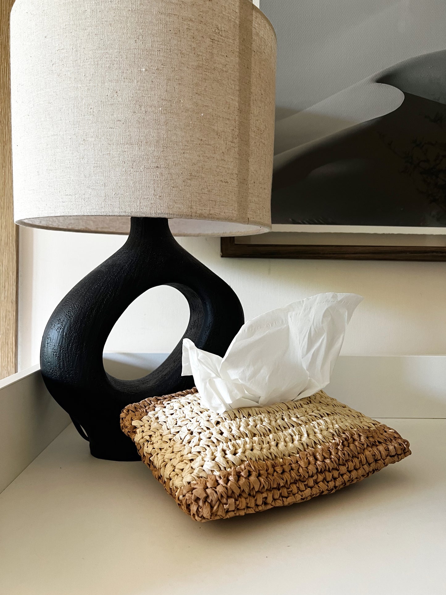 Raffia Woven Tissue Pouch (Black)