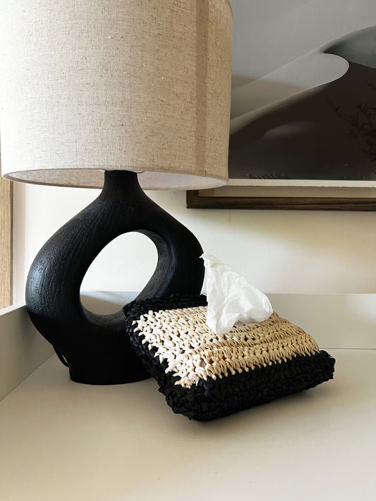 Raffia Woven Tissue Pouch (Black)