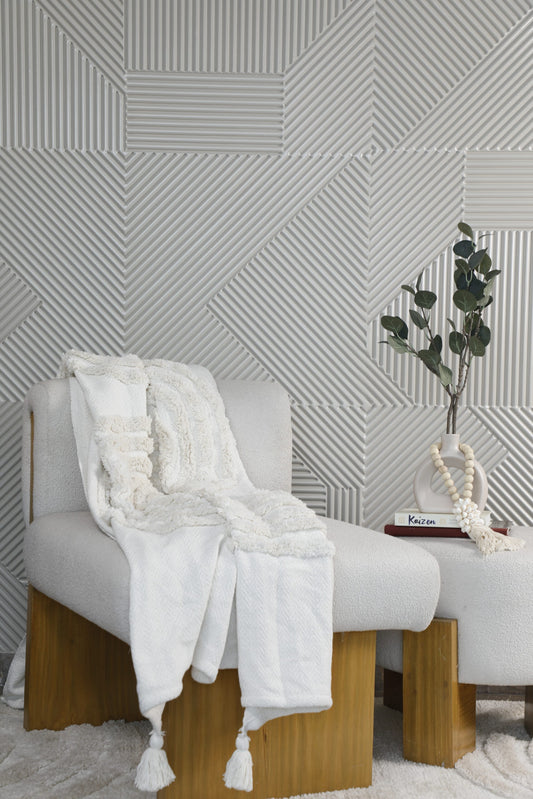 Rainbow Tassel White Throw