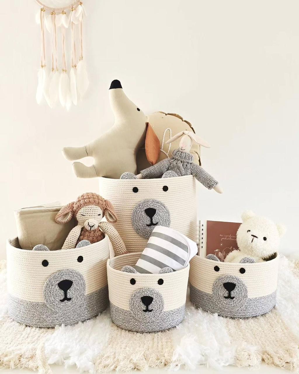 Teddy Bear Crochet Basket Set of 2