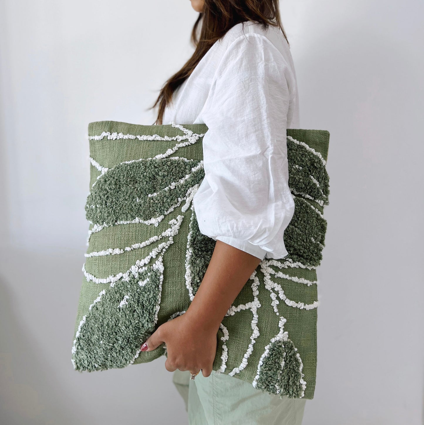 Botanical Sage Green Tufted Cushion