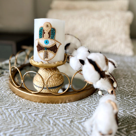 Hamsa Beaded Candle Holder